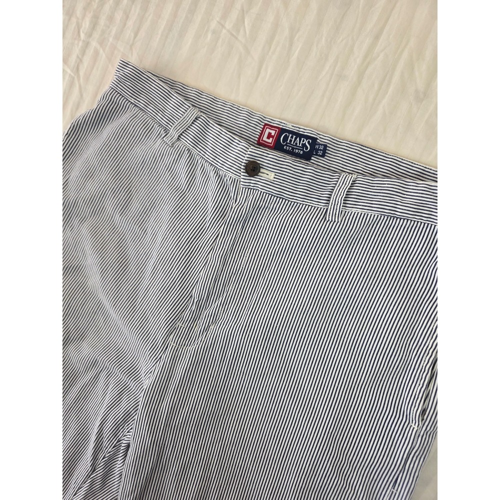 Chaps Womens Blue White Pinstripe Cotton Straight Leg Pants Size‎ 32x32